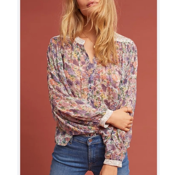 🆕 Anthropologie Ranna Gill Floral Long Sleeve Blouse. NWT - Picture 2 of 12